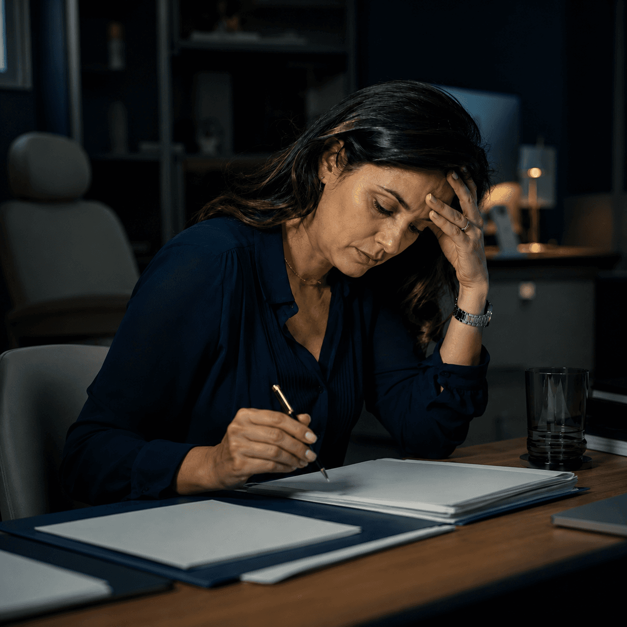 Mesa de escritório de consultório em ambiente introspectivo
